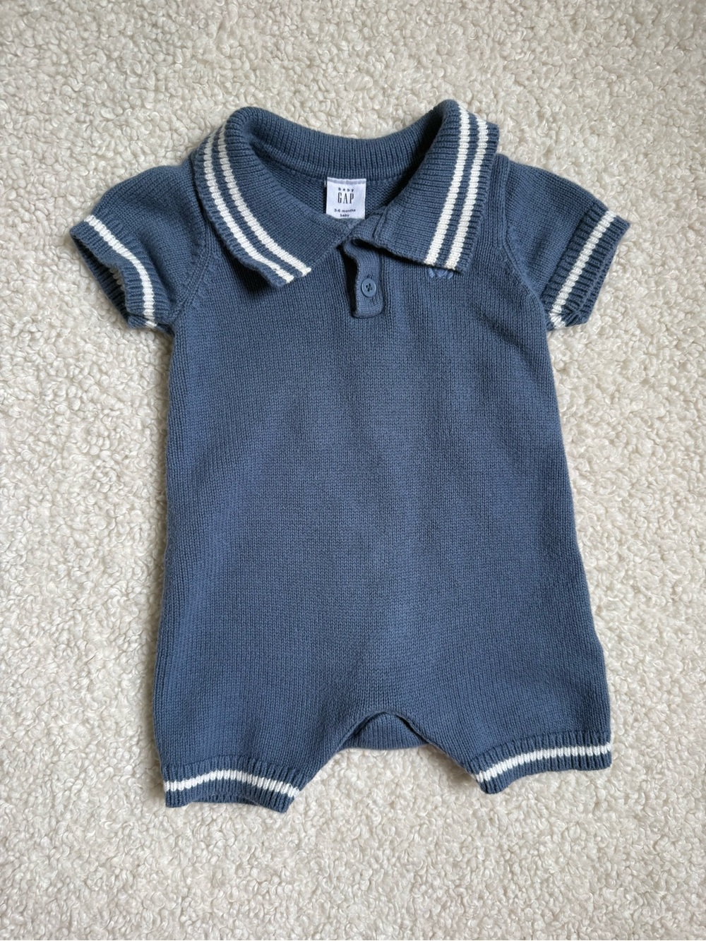 GAP Blue Knit Polo Romper with White Trim